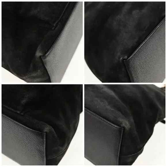 GUCCI Bamboo Hand Bag Suede 2way Black